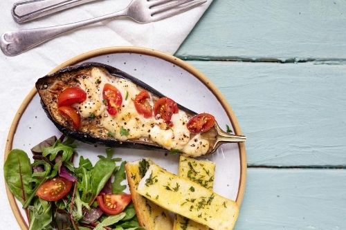 Cheesy Tomato Stuffed Aubergine
